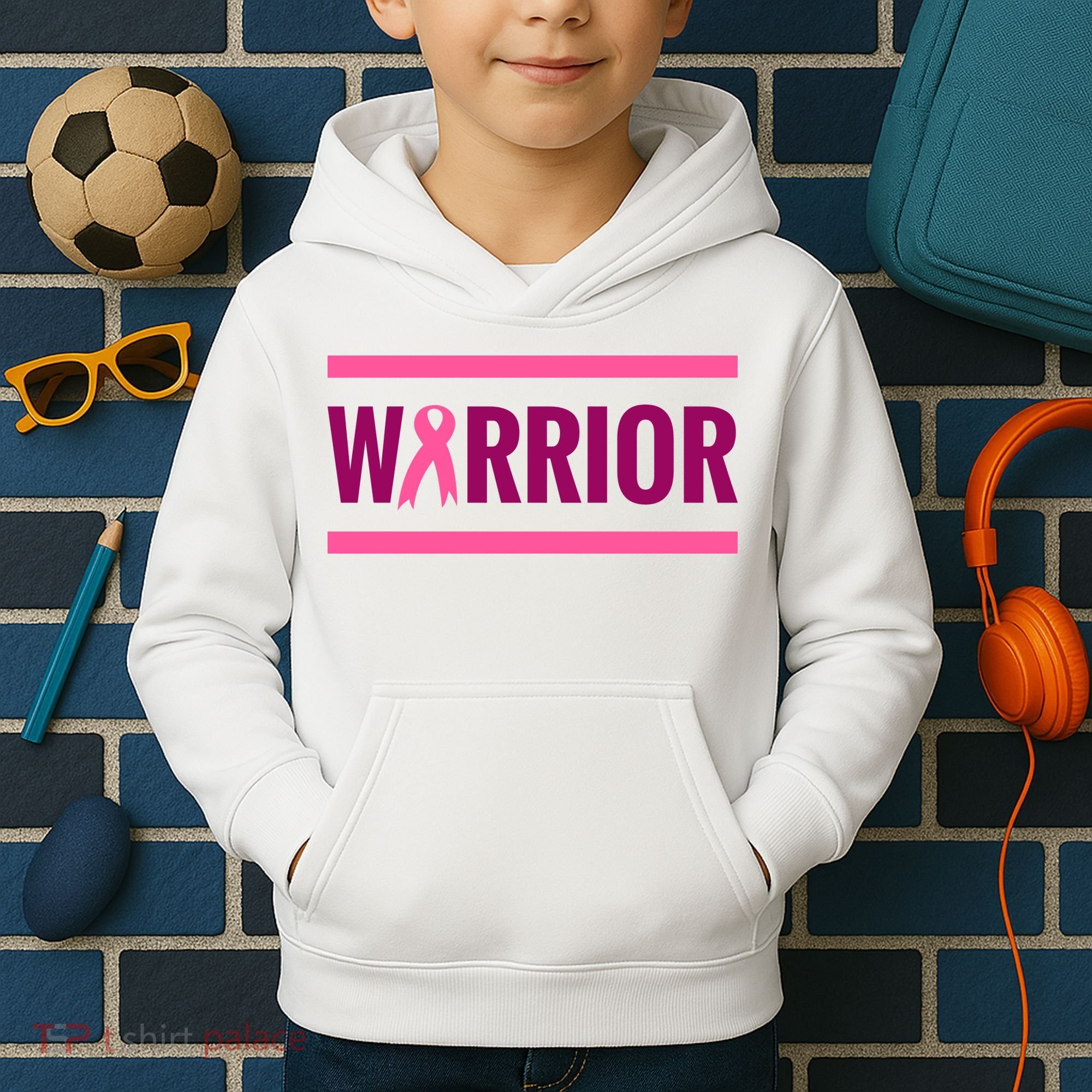 Warrior Breast Cancer Ribbon Kids Hoodie