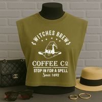 Witches Brew Coffee Co Halloween Stop For A Spell Since 1692 Garment-Dyed Women's Muscle Tee thumb 3