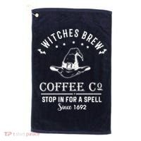 Witches Brew Coffee Co Halloween Stop For A Spell Since 1692 Golf Towel thumb 0