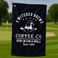 Witches Brew Coffee Co Halloween Stop For A Spell Since 1692 Golf Towel thumb 1