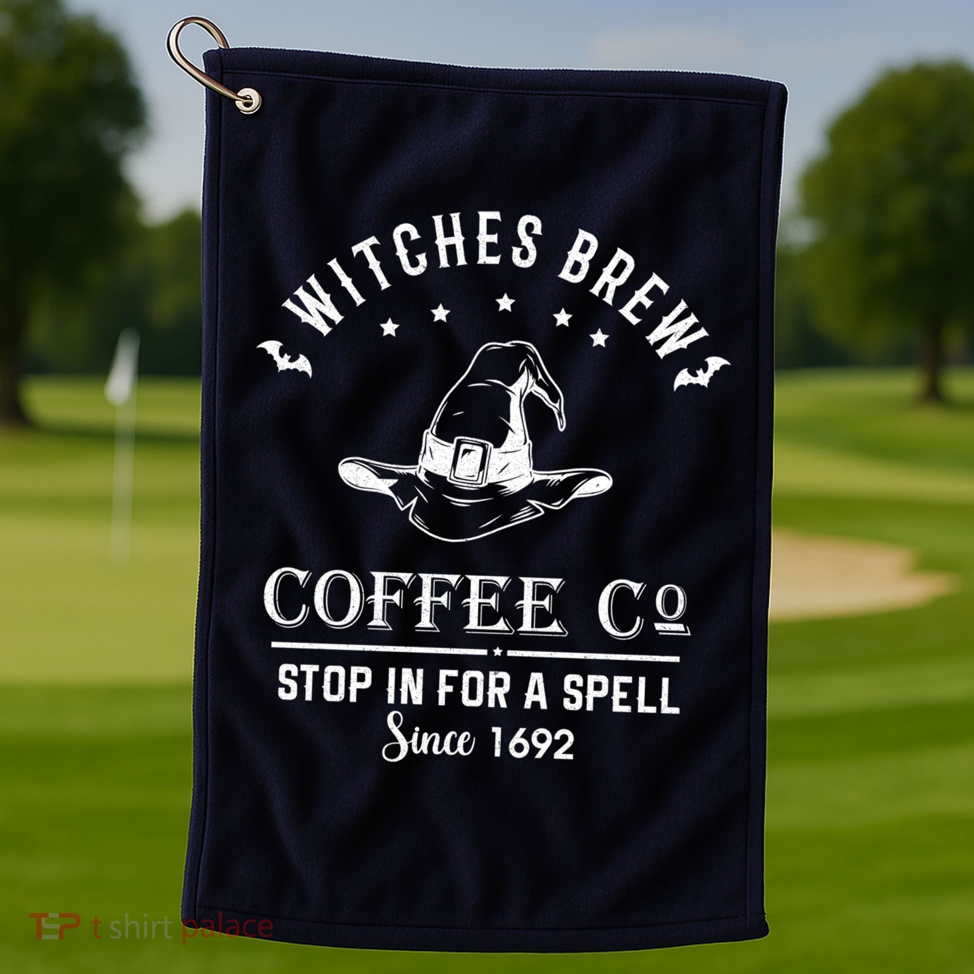 Witches Brew Coffee Co Halloween Stop For A Spell Since 1692 Golf Towel