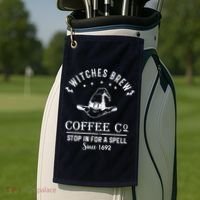 Witches Brew Coffee Co Halloween Stop For A Spell Since 1692 Golf Towel thumb 2