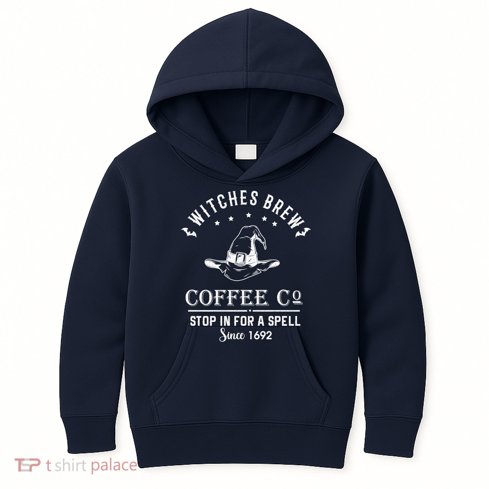 Witches Brew Coffee Co Halloween Stop For A Spell Since 1692 Kids Hoodie