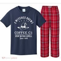 Witches Brew Coffee Co Halloween Stop For A Spell Since 1692 Kids Plaid Pajama Set thumb 0