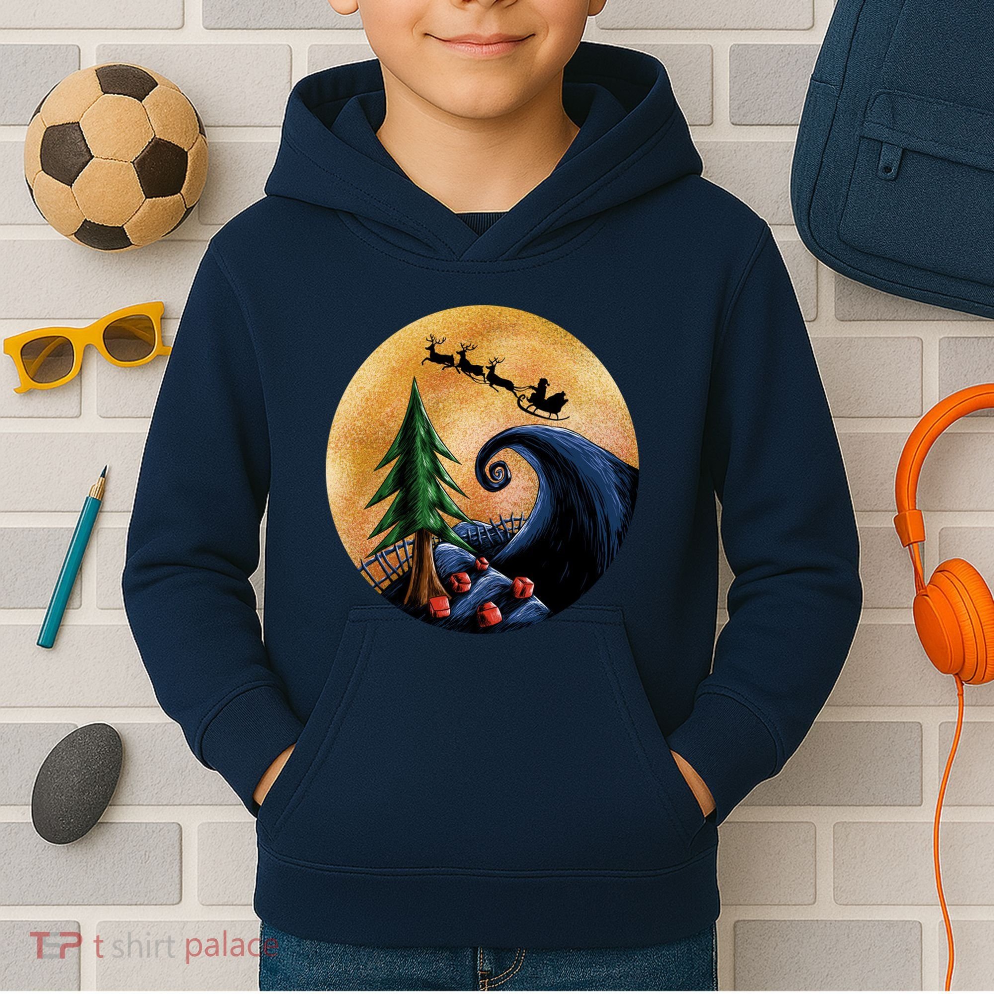 Work Before Christmas Santa's Art Wave Kids Hoodie