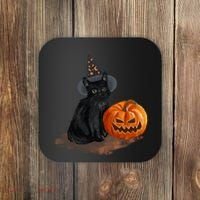 Witch Black Cat Pumpkin Halloween Coaster thumb 0