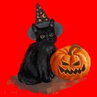 Witch Black Cat Pumpkin Halloween Santa Hat thumb 1