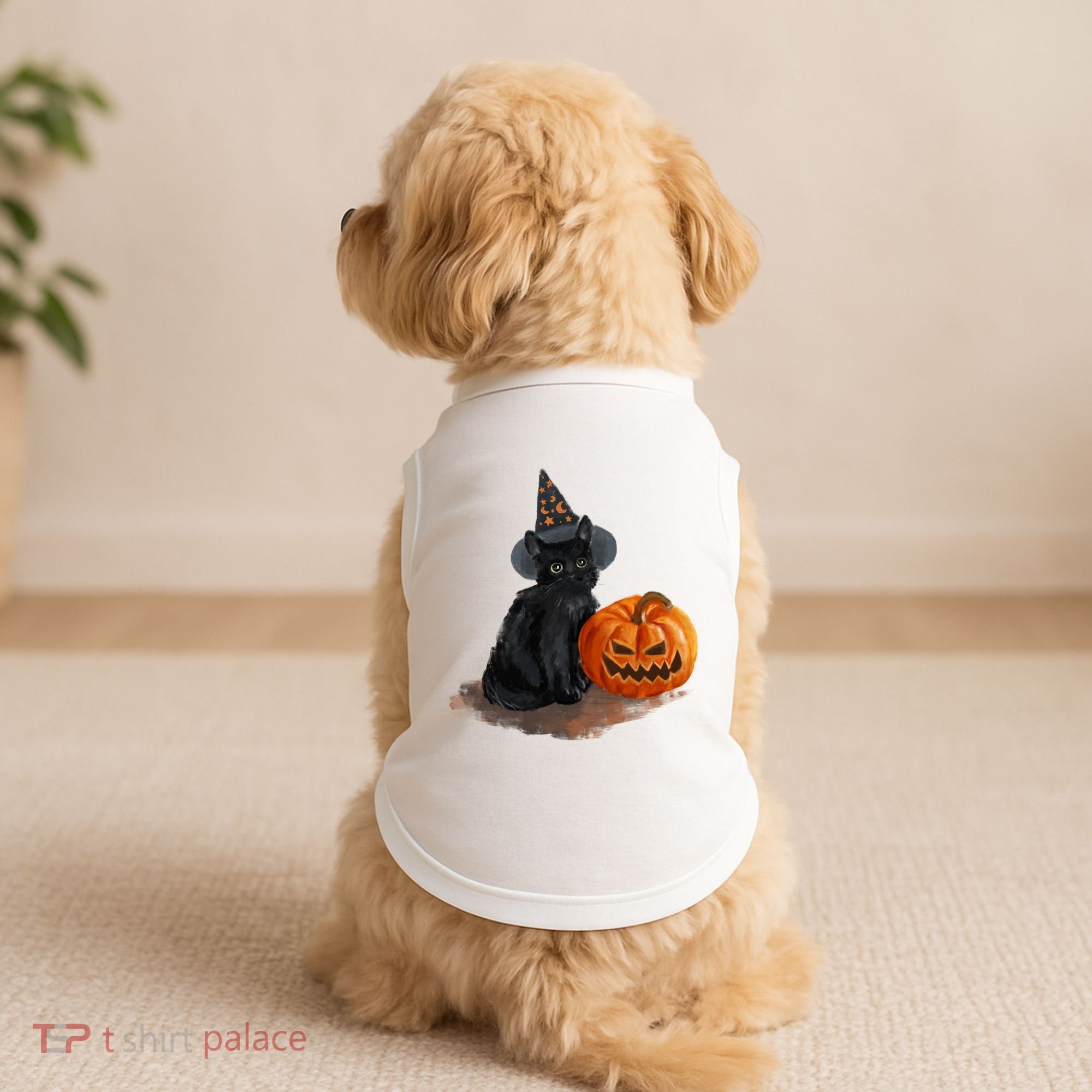 Witch Black Cat Pumpkin Halloween Doggie Tank