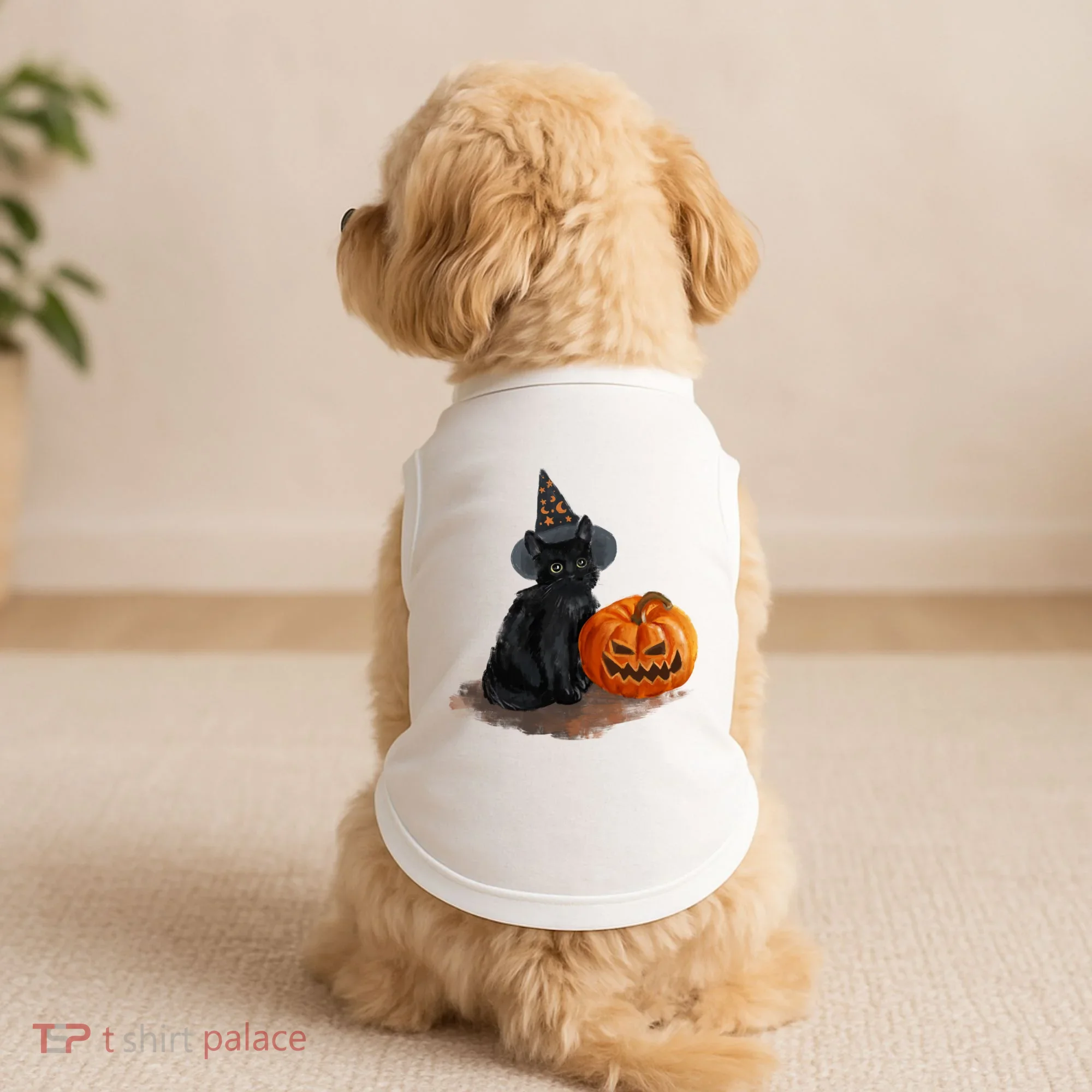 Witch Black Cat Pumpkin Halloween Doggie Tank