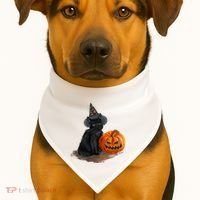 Witch Black Cat Pumpkin Halloween USA-Made Doggie Bandana thumb 1