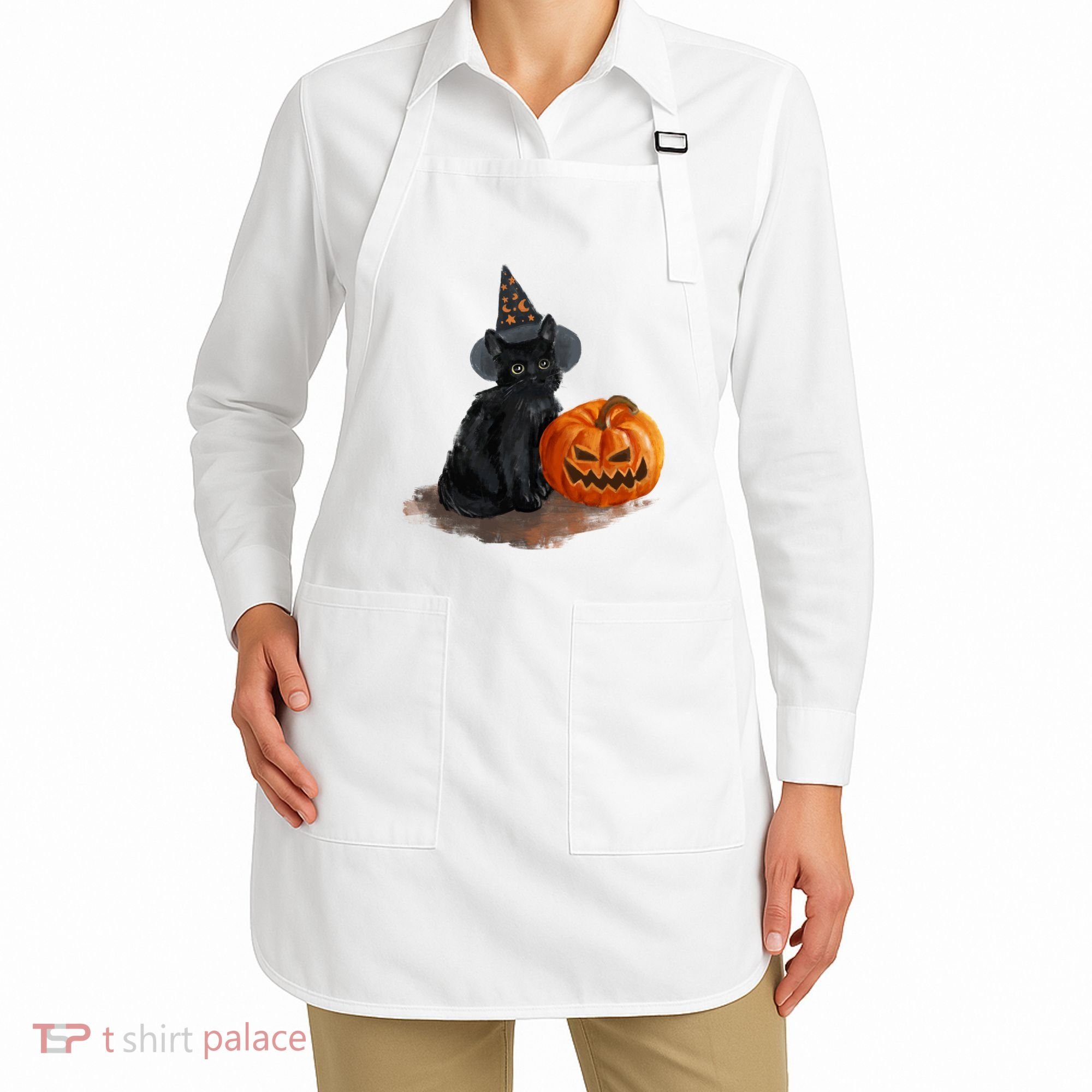 Witch Black Cat Pumpkin Halloween Apron