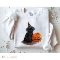 Witch Black Cat Pumpkin Halloween Sweatshirt thumb 2