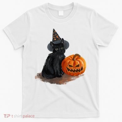 Witch Black Cat Pumpkin Halloween T-Shirt