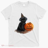 Witch Black Cat Pumpkin Halloween T-Shirt thumb 0