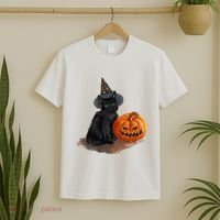 Witch Black Cat Pumpkin Halloween T-Shirt thumb 2