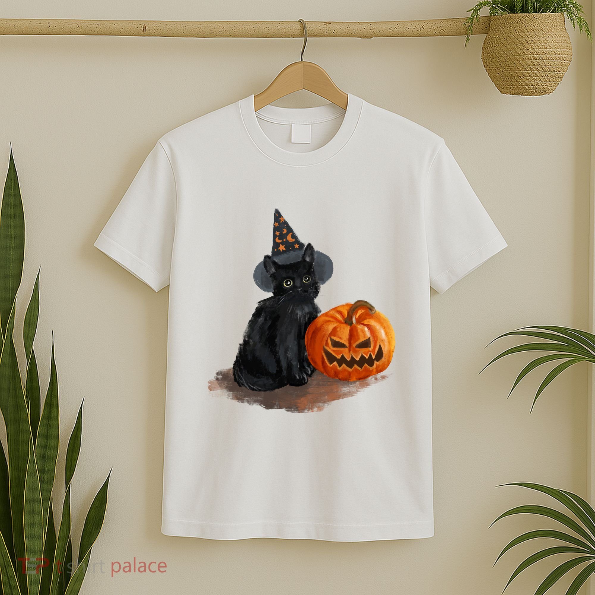 Witch Black Cat Pumpkin Halloween T-Shirt