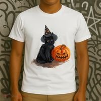 Witch Black Cat Pumpkin Halloween T-Shirt thumb 3