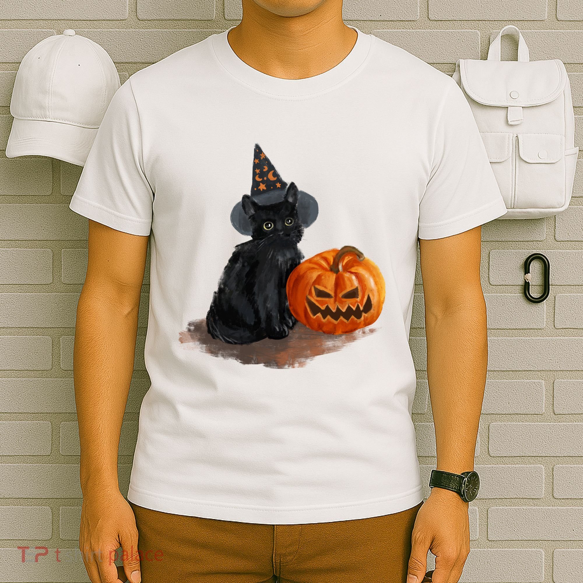 Witch Black Cat Pumpkin Halloween T-Shirt