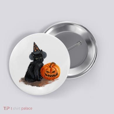 Witch Black Cat Pumpkin Halloween Button
