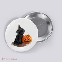 Witch Black Cat Pumpkin Halloween Button thumb 0