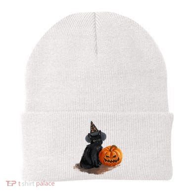 Witch Black Cat Pumpkin Halloween Beanie