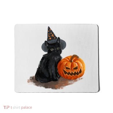 Witch Black Cat Pumpkin Halloween Mousepad