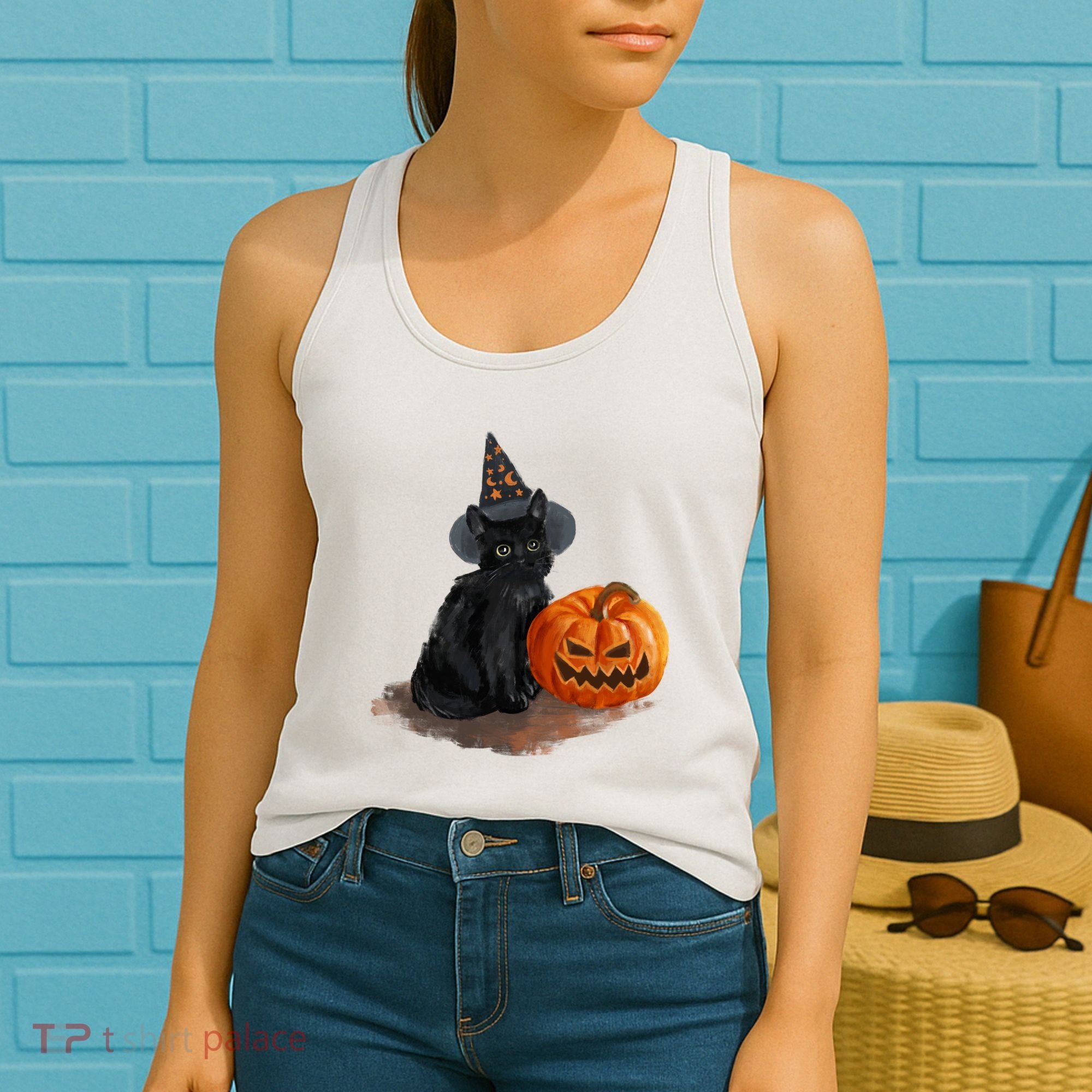 Witch Black Cat Pumpkin Halloween Women's Tank Top
