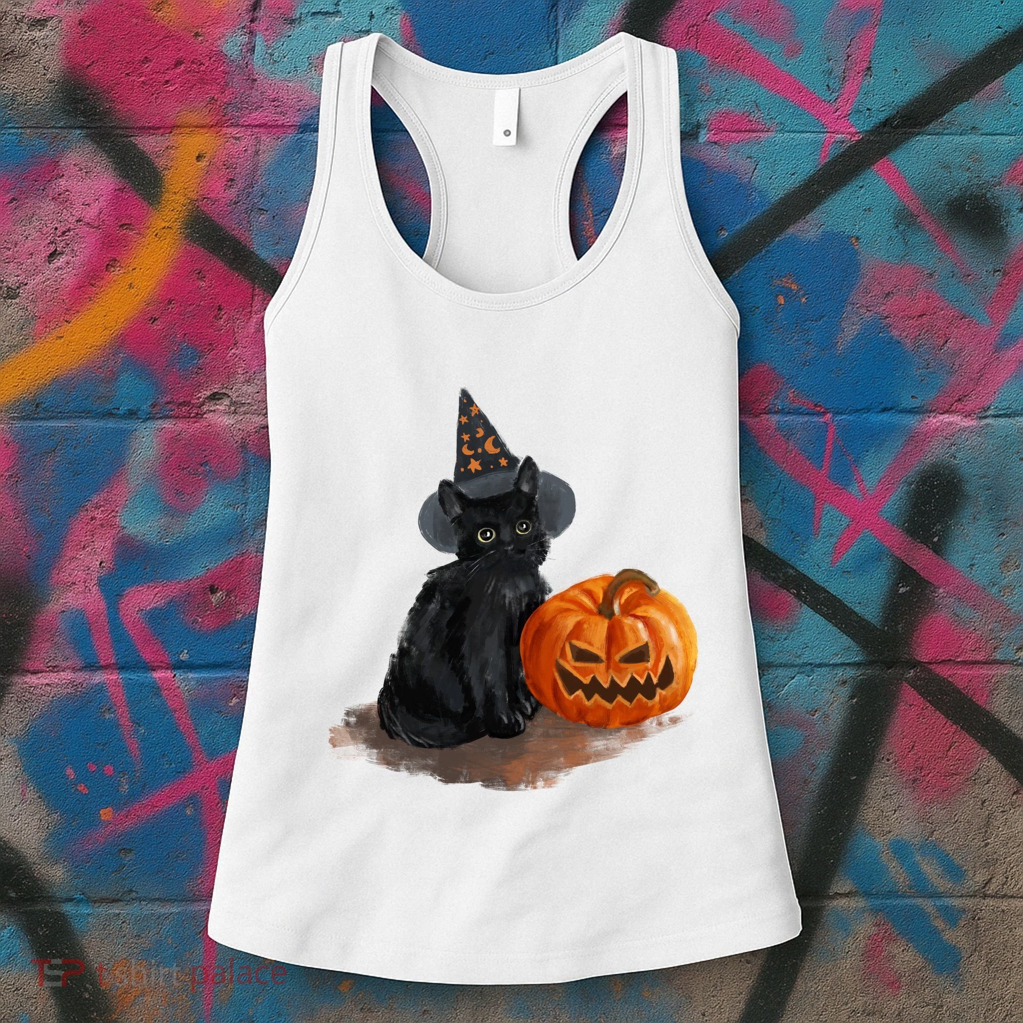 Witch Black Cat Pumpkin Halloween Women's Tank Top