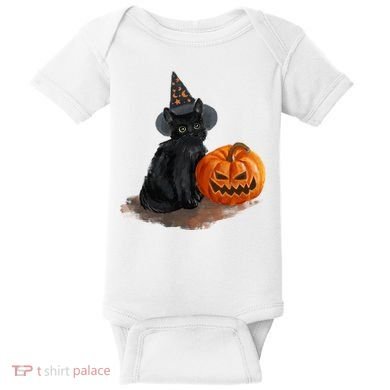 Witch Black Cat Pumpkin Halloween Baby Bodysuit