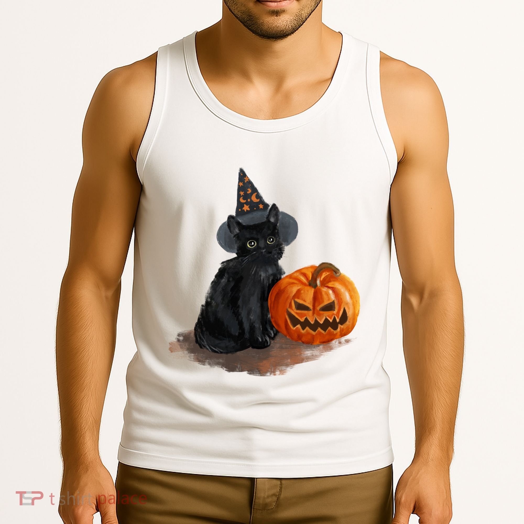 Witch Black Cat Pumpkin Halloween Tank Top