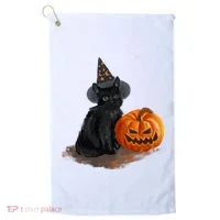 Witch Black Cat Pumpkin Halloween Golf Towel thumb 0