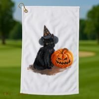 Witch Black Cat Pumpkin Halloween Golf Towel thumb 1