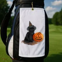 Witch Black Cat Pumpkin Halloween Golf Towel thumb 2