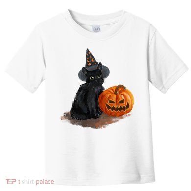 Witch Black Cat Pumpkin Halloween Toddler T-Shirt