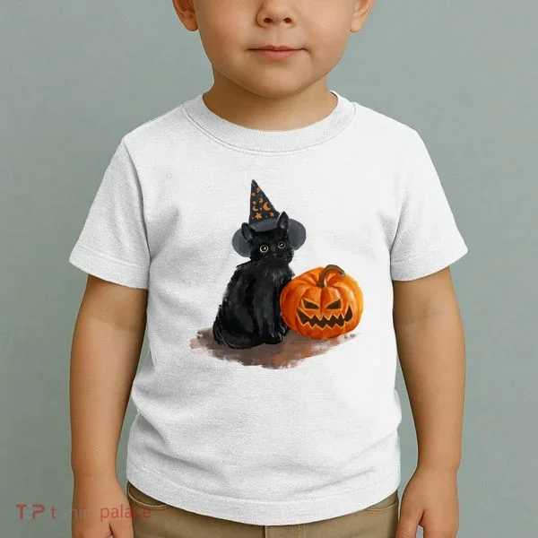 Witch Black Cat Pumpkin Halloween Toddler T-Shirt