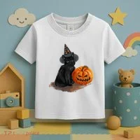 Witch Black Cat Pumpkin Halloween Toddler T-Shirt thumb 3