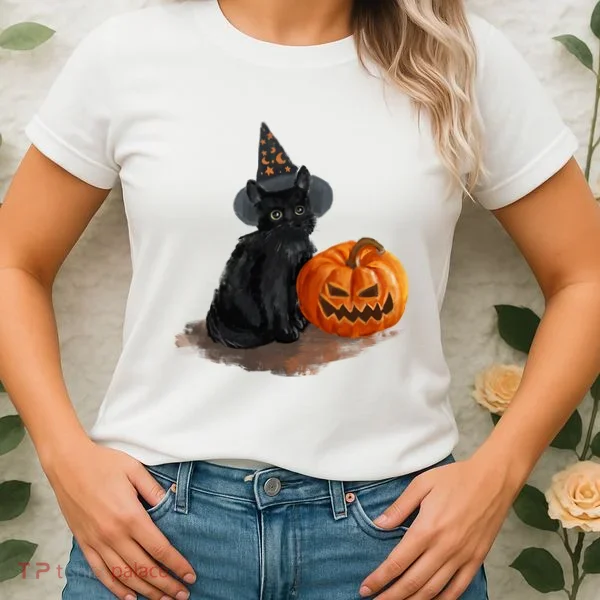 Witch Black Cat Pumpkin Halloween Women's T-Shirt