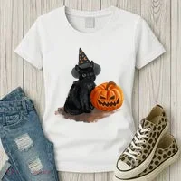 Witch Black Cat Pumpkin Halloween Women's T-Shirt thumb 3