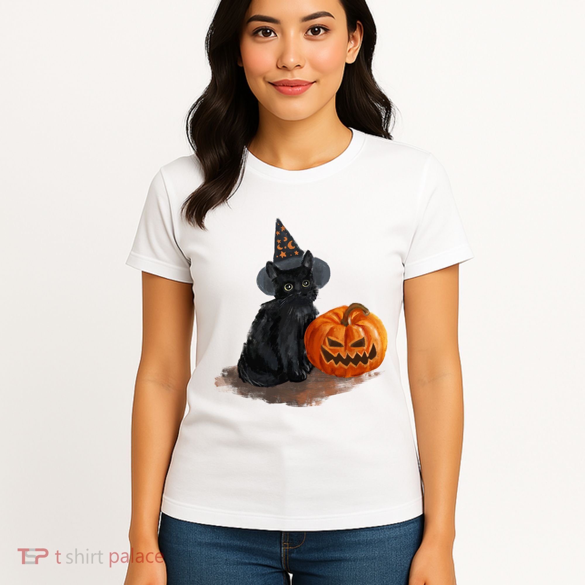 Witch Black Cat Pumpkin Halloween Women's T-Shirt