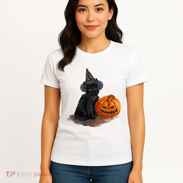 Witch Black Cat Pumpkin Halloween Women's T-Shirt