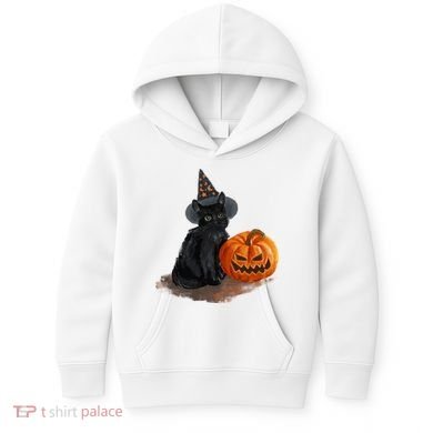 Witch Black Cat Pumpkin Halloween Kids Hoodie