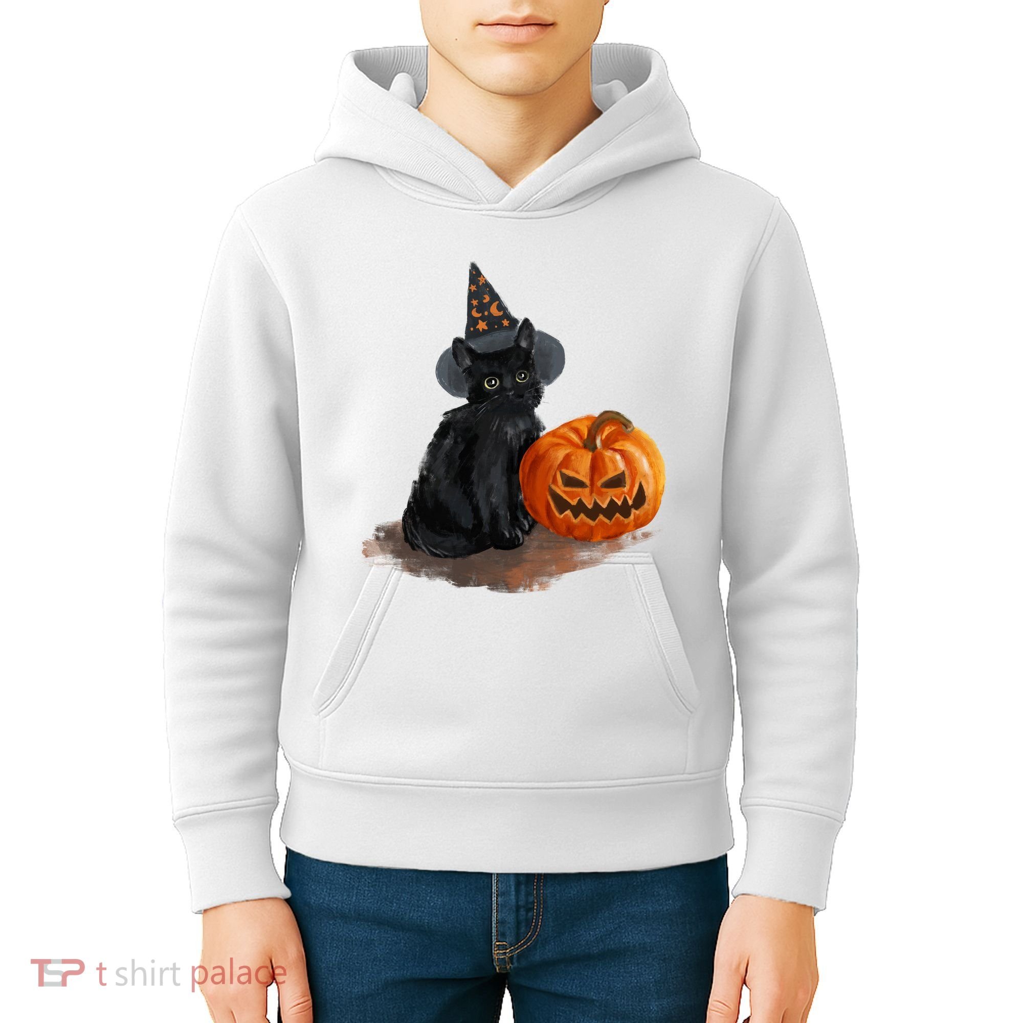 Witch Black Cat Pumpkin Halloween Kids Hoodie