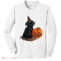 Witch Black Cat Pumpkin Halloween Kids Long Sleeve Shirt thumb 0