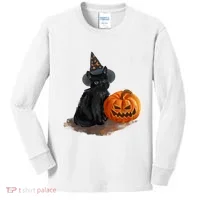 Witch Black Cat Pumpkin Halloween Kids Long Sleeve Shirt thumb 0