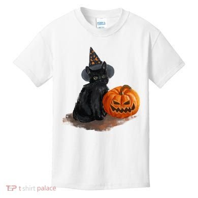 Witch Black Cat Pumpkin Halloween Kids T-Shirt