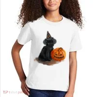 Witch Black Cat Pumpkin Halloween Kids T-Shirt thumb 2