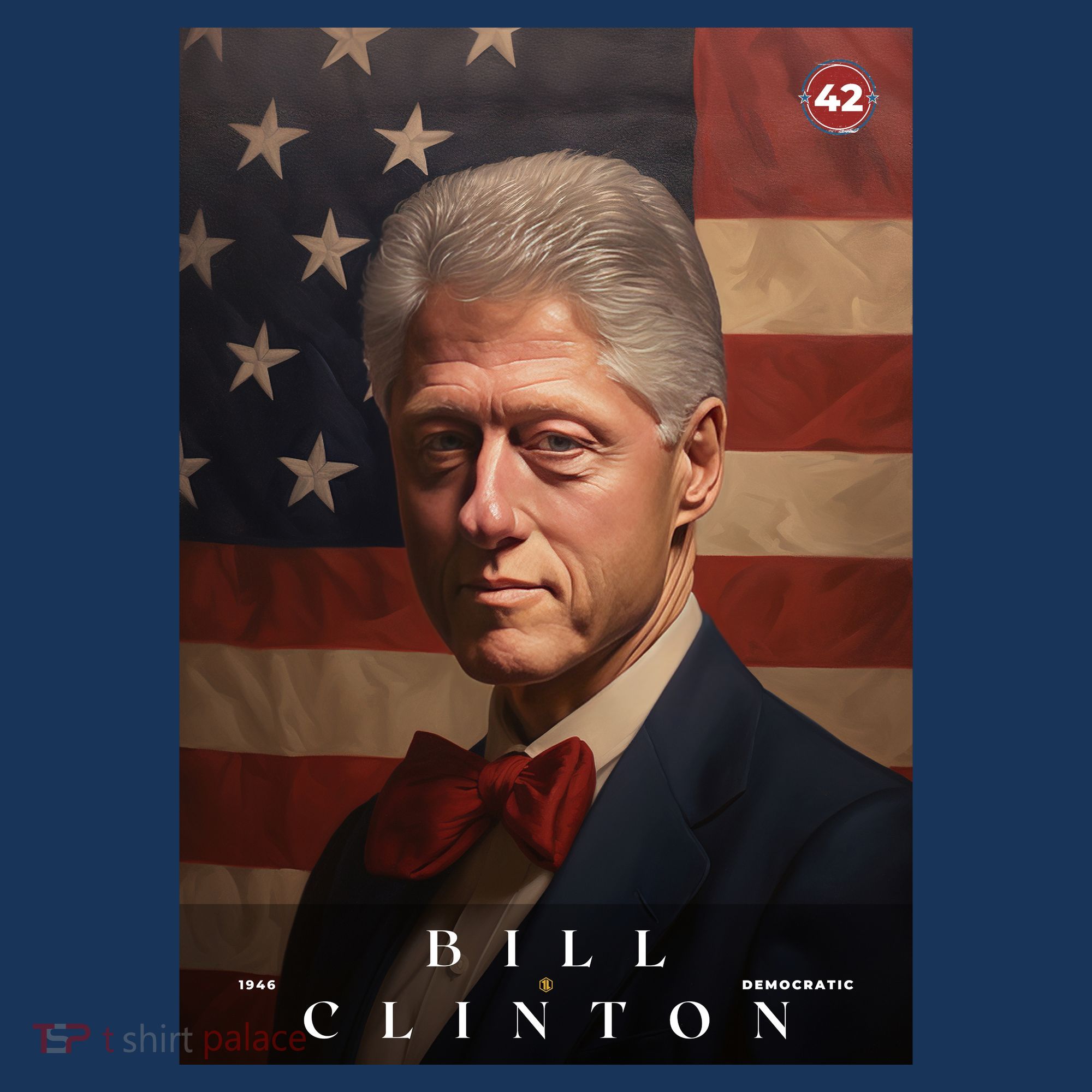 William Bill Clinton 42nd President Of The United States Portrait T-Shirt