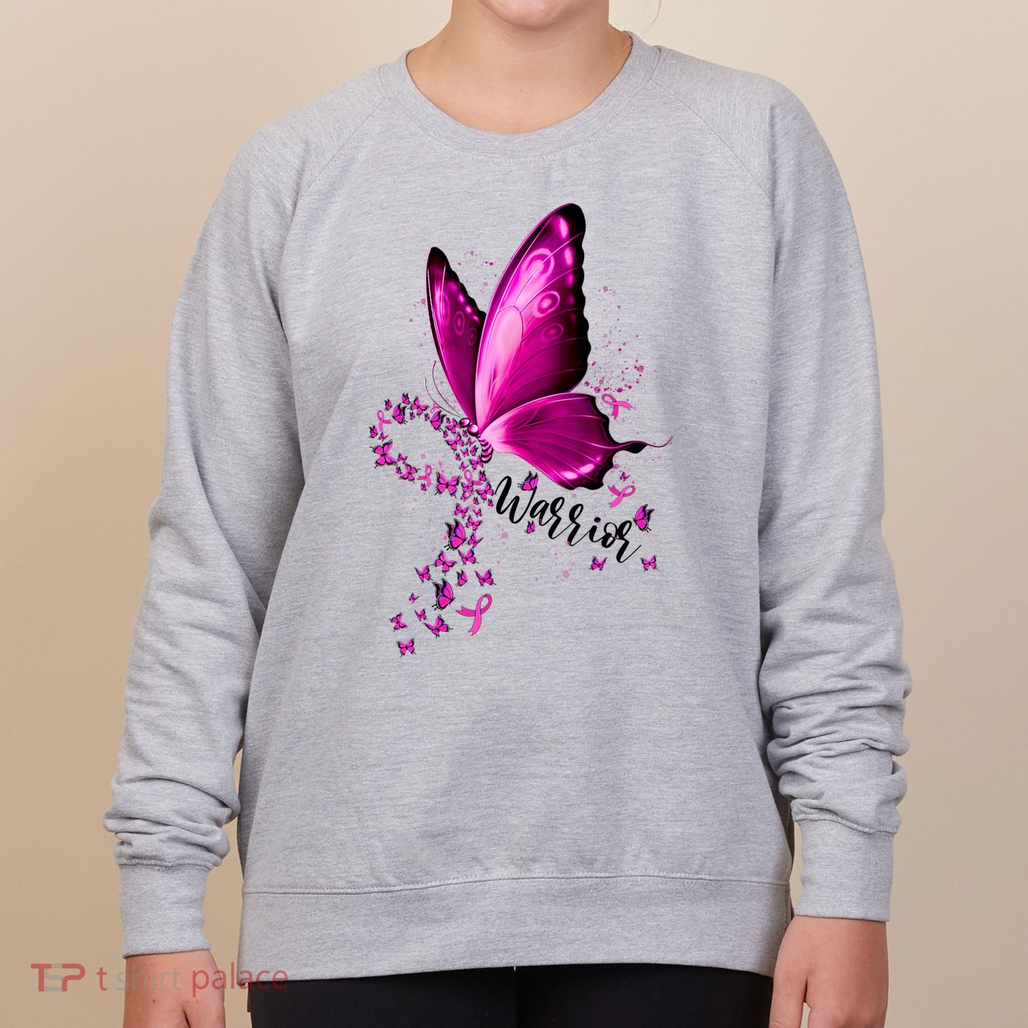Warrior Breast Cancer Awareness Pink Ribbons Butterfly Women's Sweatshirt