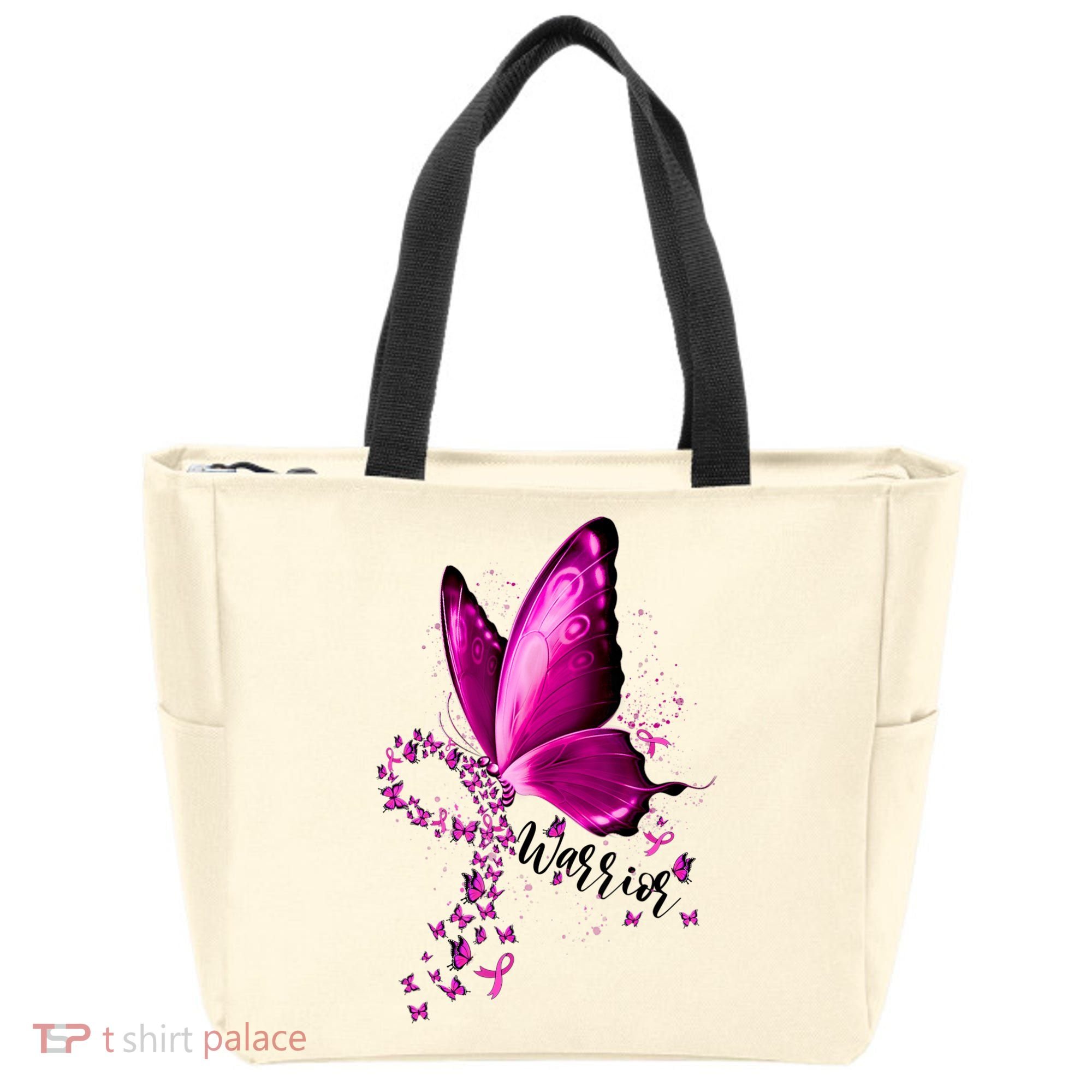 Warrior Breast Cancer Awareness Pink Ribbons Butterfly Tote Bag