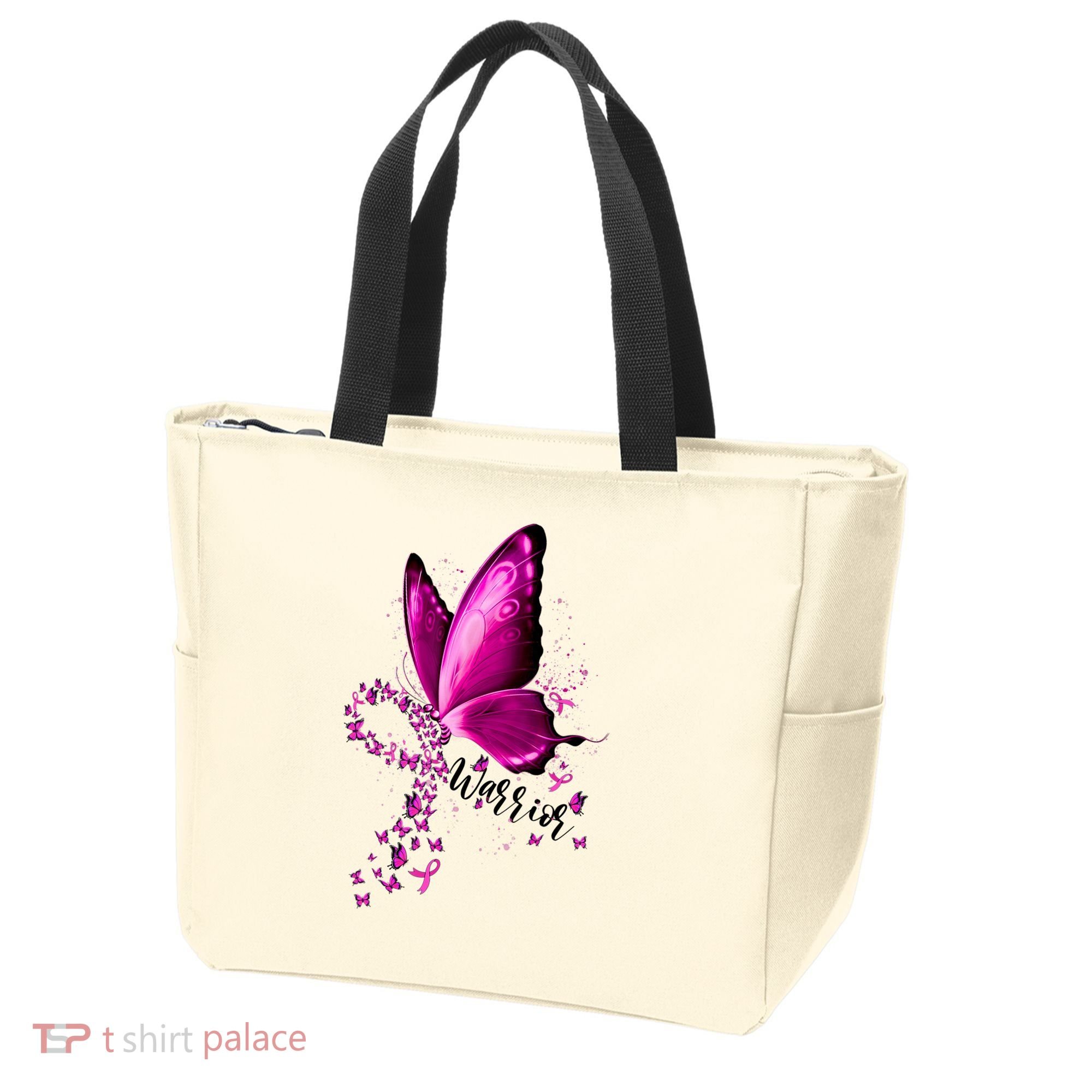 Warrior Breast Cancer Awareness Pink Ribbons Butterfly Tote Bag